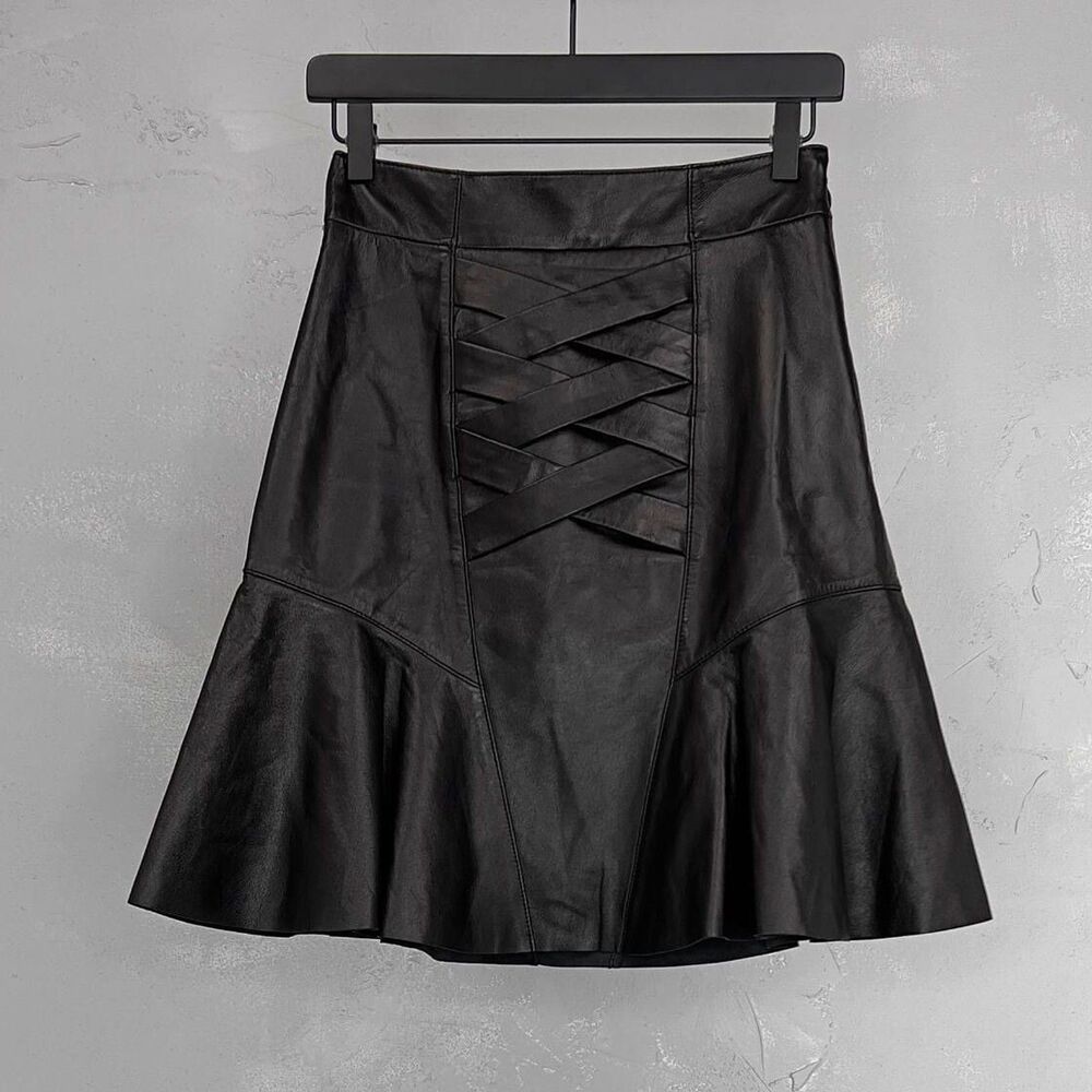 Derek Lam 10 Crosby Black Lamb Leather Peplum Skirt Women's 00